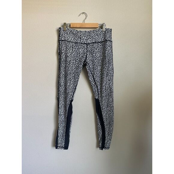 LULULEMON Women's Black White Inspire Zipper Pocket Sheer Panel Leggings Size 10 - Picture 1 of 6